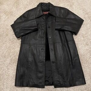 90s Vintage Phase 2 Genuine Leather Coat | Black | Size L